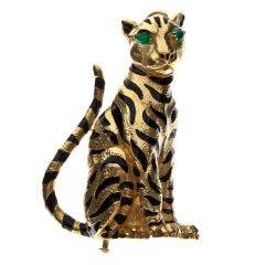 David Webb Enamel Emerald Gold Tiger Pin 9