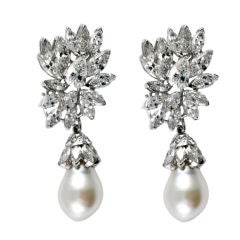 Diamond & South Sea Pearl Platinum Earrings
