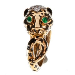 DAVID WEBB Diamond Emerald Gold and Platinum Leopard Ring