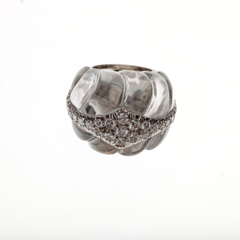 Taille mixte Bague en cristal de roche et diamant en or blanc 18 carats David Webb en vente