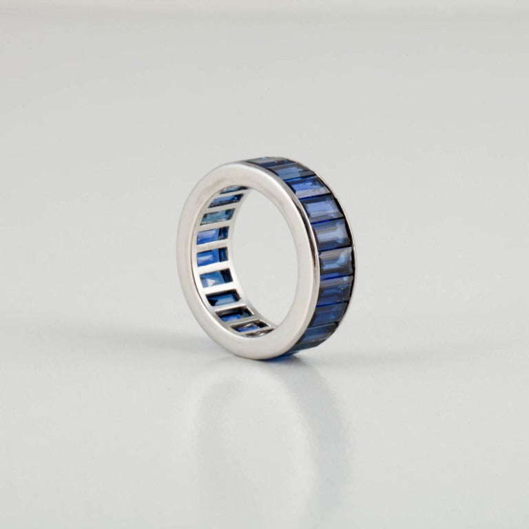 FRED LEIGHTON Platinum and Baguette Sapphire Eternity Band