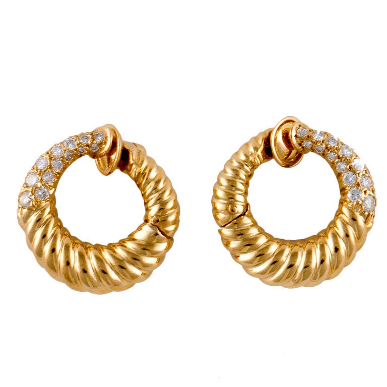 Van Cleef & Arpels 18K Gold Hoop Earrings with Diamonds