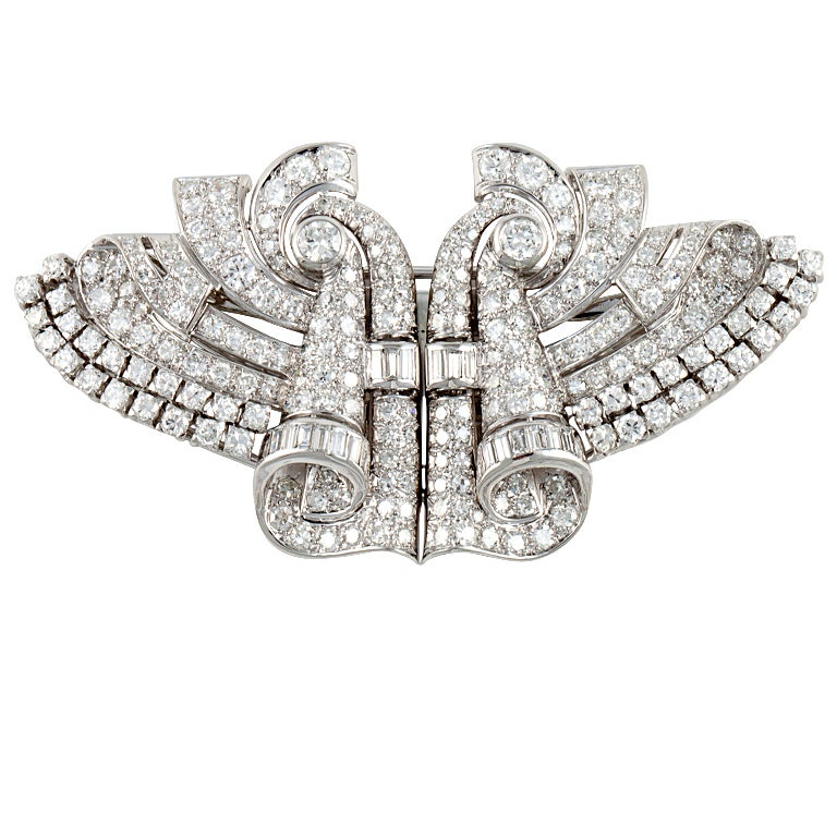 Art Deco Platinum Diamond Dress Clips/Brooch