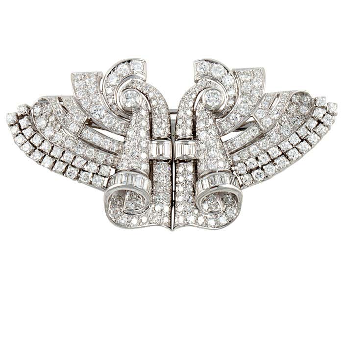 Art Deco Platinum Diamond Dress Clips/Brooch For Sale at 1stDibs | art ...