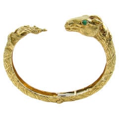 DAVID WEBB Chic Gold and Emerald Horse Head Cuff Bracelet.