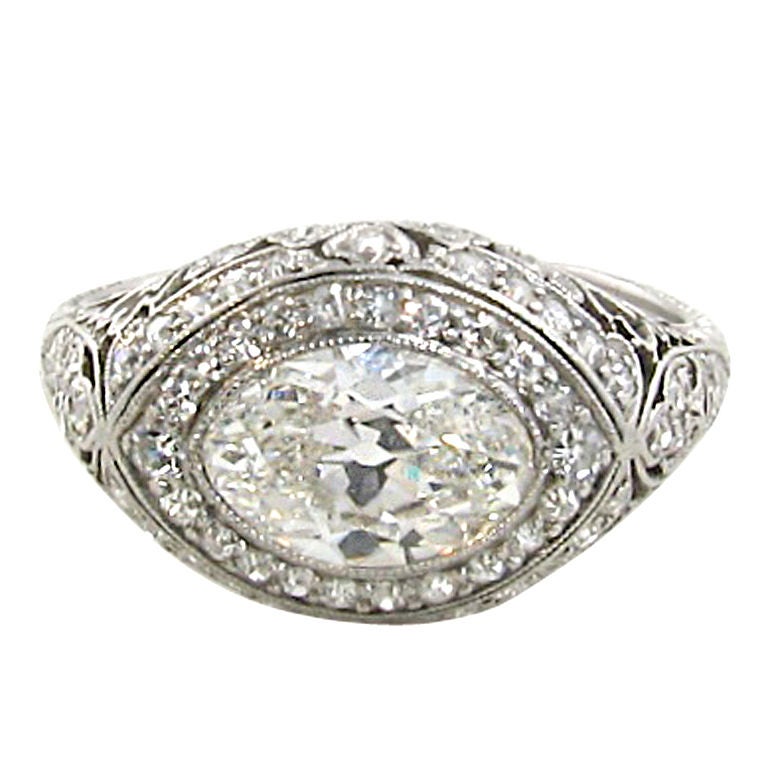 A stunning platinum and diamond engagement ring.