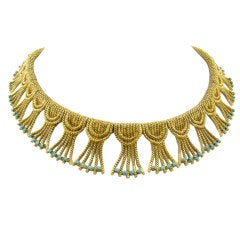 A Fabulous Yellow Gold and Turquoise Fringe Necklace.