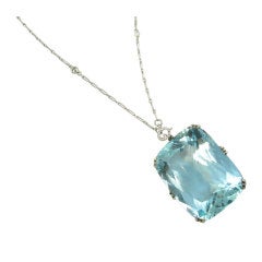 Art Deco Aquamarine Pearl Diamond Platinum Pendant
