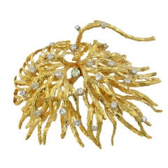 MARIANNE OSTIER Yellow Sapphire Diamond Gold Seaweed Brooch