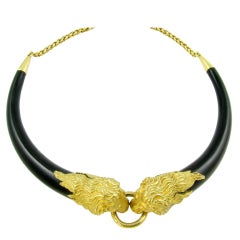GAY FRERES Chic Gold and Horn Lion's Head Necklace