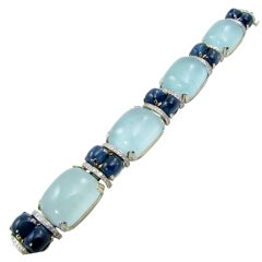 SEAMAN SCHEPPS Cabochon Sapphire, Aquamarine & Diamond Bracelet