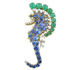 SEAMAN SCHEPPS Sapphire, Emerald & Diamond Sea Horse Brooch
