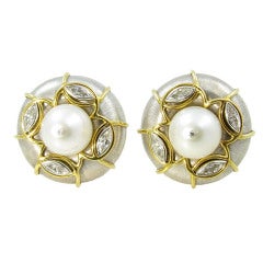 BORIS LE BEAU Two Color Gold, Pearl, and Diamond Earrings