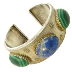 BUCCELLATI Silver, Malachite and Lapis Lazuli Cuff Bracelet.