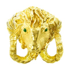 TIFFANY & CO. Emerald, Diamond and Gold Ram's Head Bangle