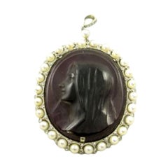 GHISO Platinum, Diamond, Pearl and Verre Satine Madonna Pendant