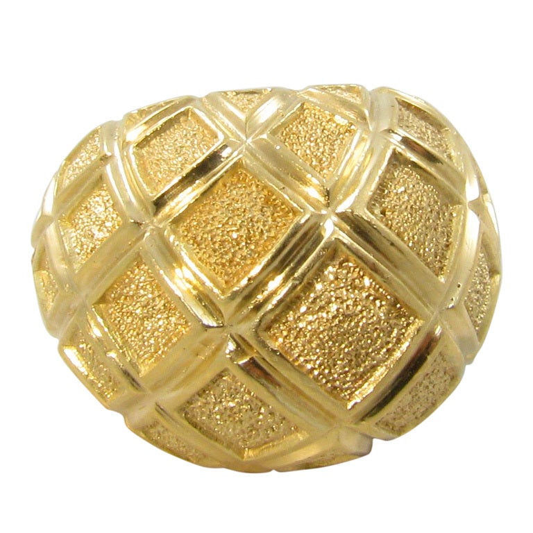 DAVID WEBB Dome Shaped Ring in a Textured Trellis Motif.