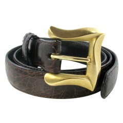 ANGELA CUMMINGS Chic Gold Buckle with Brown Crocodile Belt