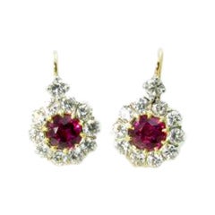 A Pair of Vintage Ruby and Diamond Cluster Earrings.