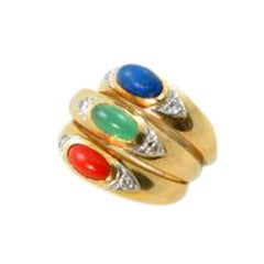VAN CLEEF & ARPELS Coral, Lapis, Chrysophrase and Gold Band Rings
