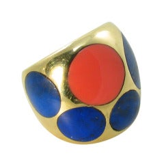 CARTIER Lapis, Coral and Gold Ring.