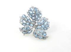 DAVID MORRIS Aquamarine and Diamond Leaf Form Brooch.