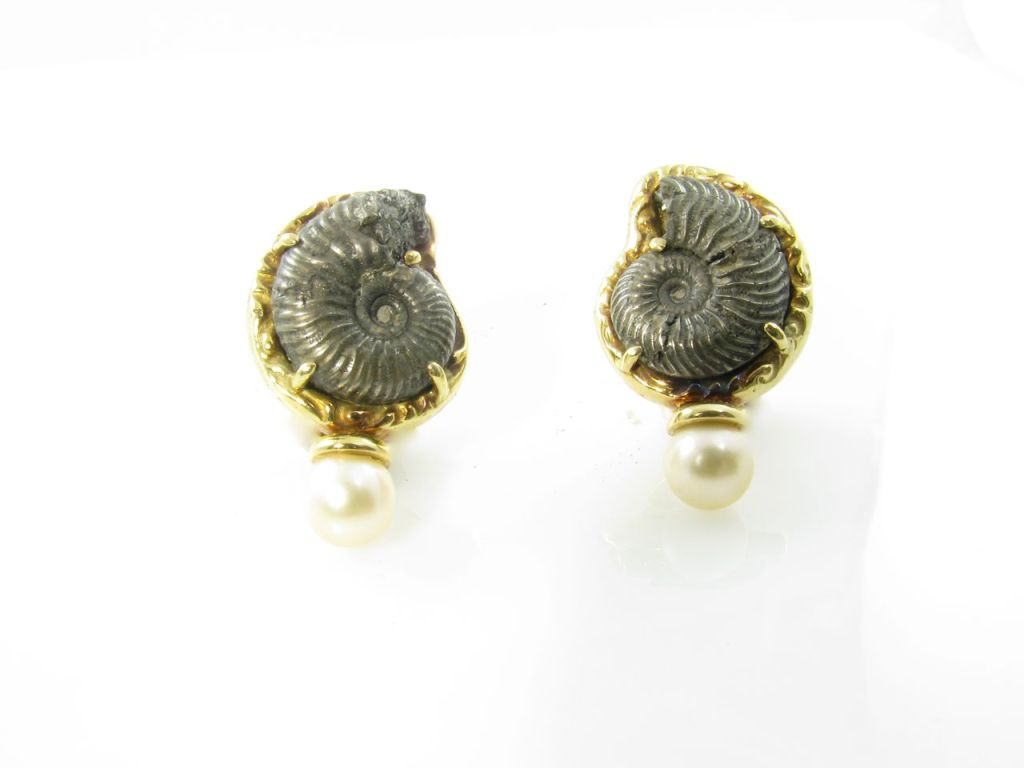 ELIZABETH GAGE Fossilized Shell Pearl Earrings
