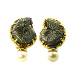 ELIZABETH GAGE Fossilized Shell Pearl Earrings