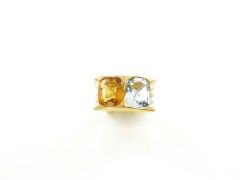 VAN CLEEF AND ARPELS Rose Gold, Aquamarine and Citrine Twin Stone Ring.