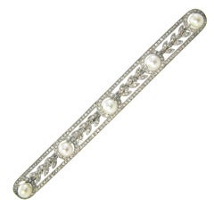A Beautiful Natural Pearl Diamond Platinum Brooch 1