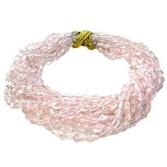 Verdura Rose Quartz Yellow Gold Necklace