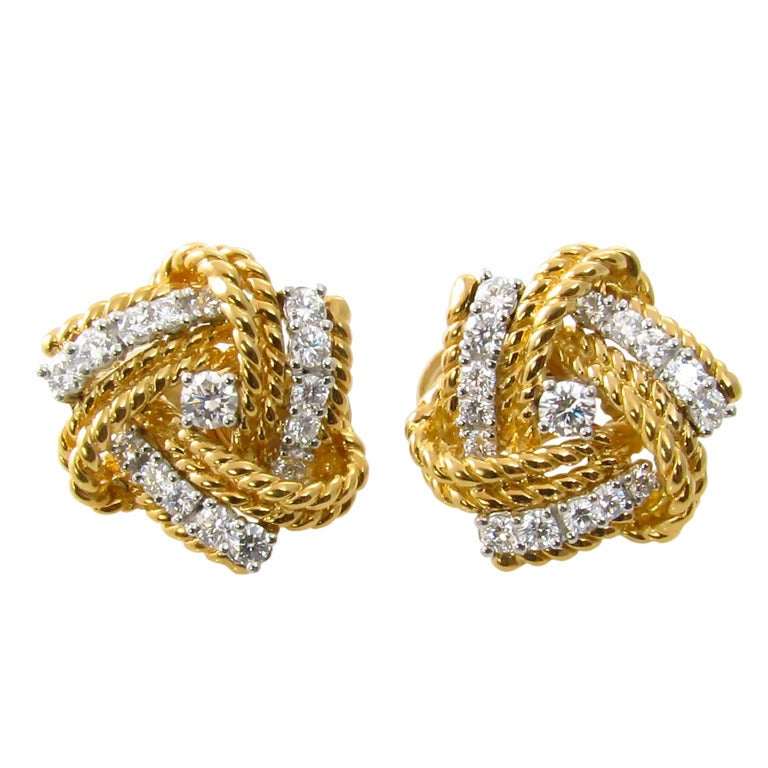 VERDURA Chic Gold and Diamond "Pinwheel" Earrings.
