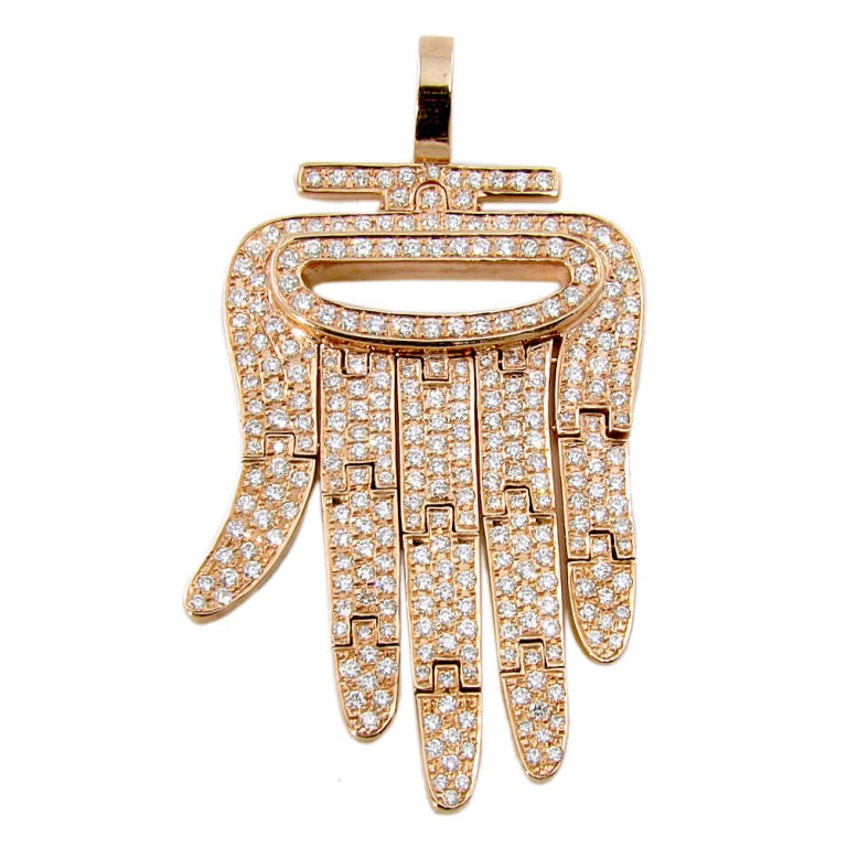 Aldo Cipullo Rose Gold and Diamond Hamsa Hand Pendant