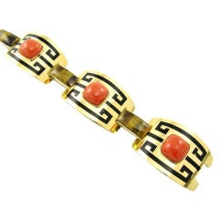 French Gold Coral and Tiger's Eye Bracelet