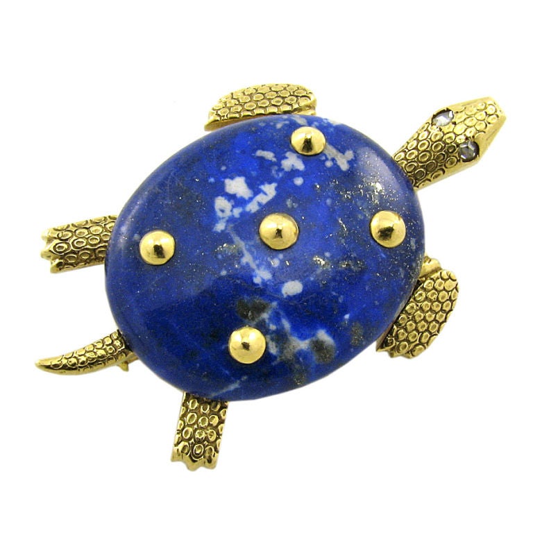 Cartier Gold and Lapis Turtle Brooch