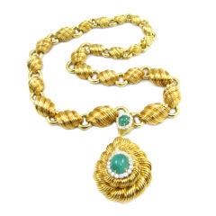 David Webb yellow gold, diamond and emerald necklace