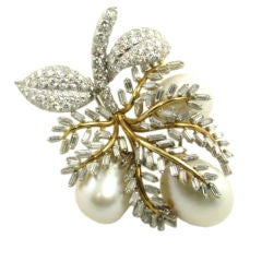 David Webb gold, platinum, pearl and diamond brooch