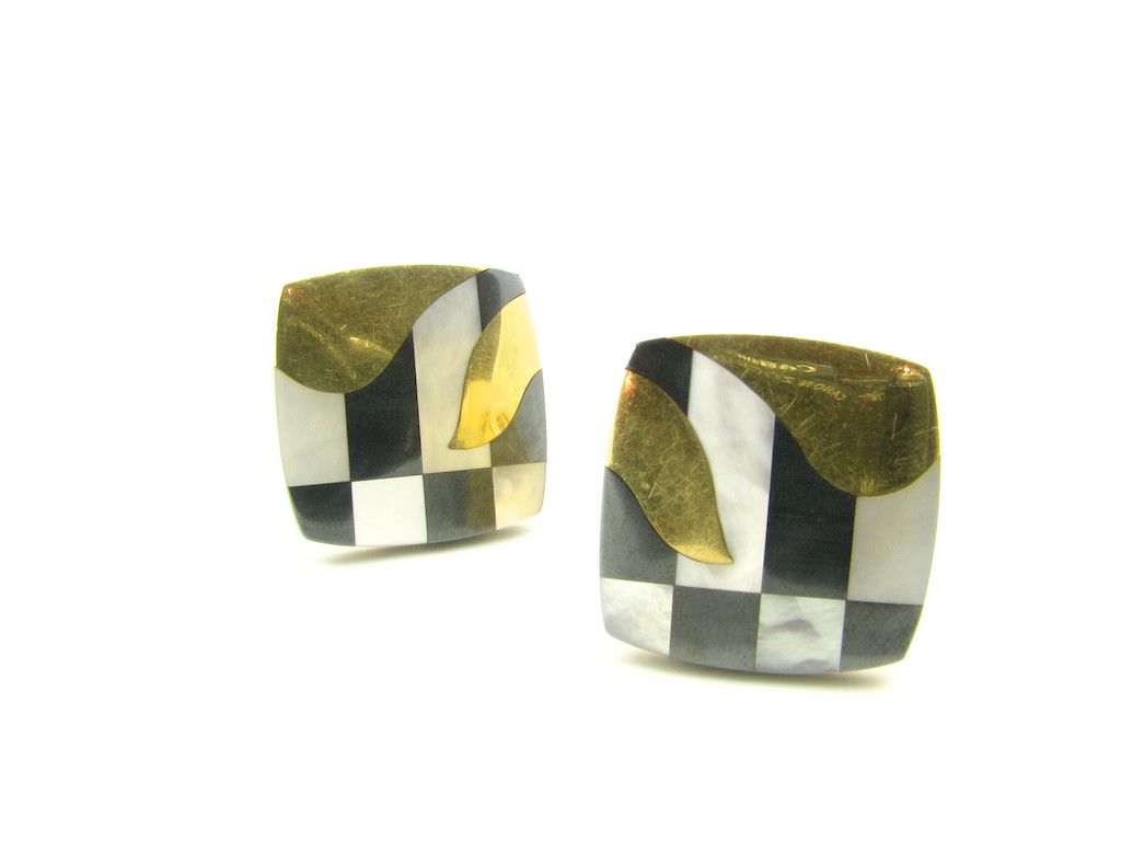 Tiffany & Co. yellow gold, mother of pearl and hematite earrings