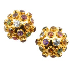 Yellow gold and multi-colored stone earrings.