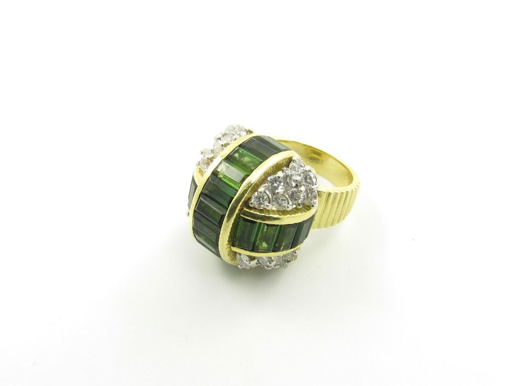 LE TRIOMPHE deep green tourmaline and diamond  bombe' ring.