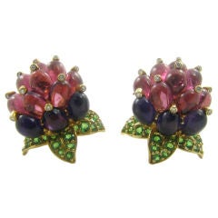 A pair of whimsical multi colored gemstone and diamond earrings