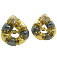 BULGARI super chic  gold, diamond and hematite earrings.