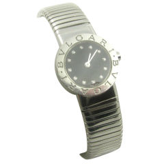 BULGARI chic stainless steel and diamond ladies wristwatch.