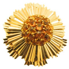 BLACK STAR & GORHAM fabulous gold and citrine sunburst brooch