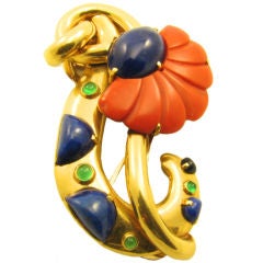 SEAMAN SCHEPPS  unique gold, lapis, coral and green onyx clip