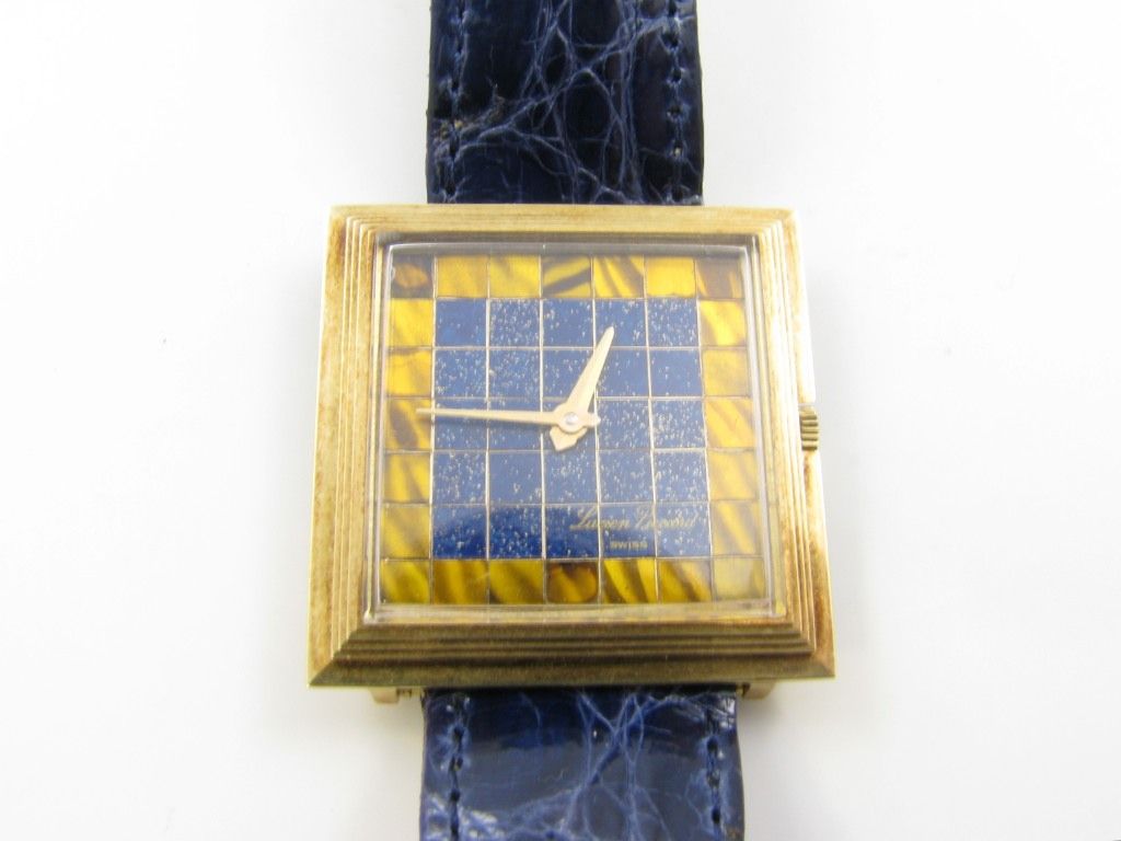 Women's LUCIEN PICCARD gold, tiger's eye and lapis lazuli wristwatch.