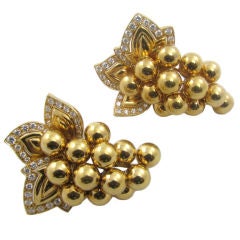 Retro BOUCHERON remarkable  gold and diamond grape cluster earrings