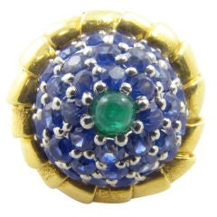 Vintage TIFFANY, SCHLUMBERGER gold, sapphire and cabochon emerald ring
