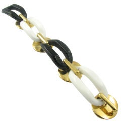 Vintage CIIPULLO fabulous gold, cocholong and black onyx link bracelet.