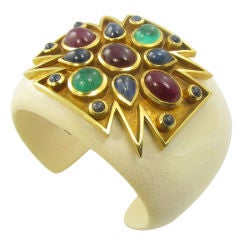 VERDURA impressive ivory, ruby, sapphire and emerald cuff .